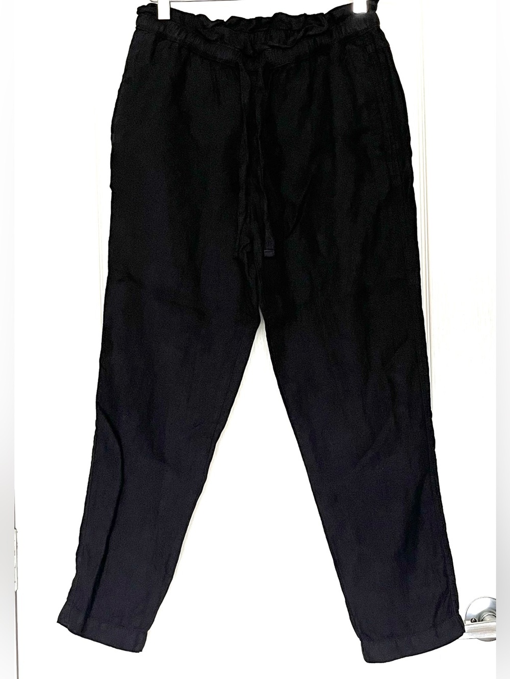 COUNTRY ROAD 100% French Linen Paperbag Pants Black AU 10 High Waisted Tapered